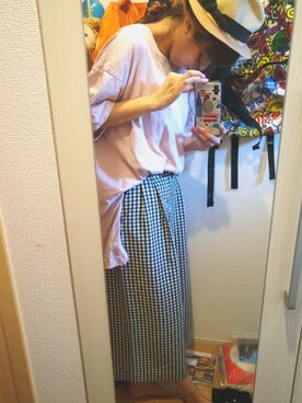 「MERCURYDUO（マーキュリーデュオ）のアイテム（帽子）」を使った、Yuuka Kuboさん（レディース・162cm）の夏コーディネート