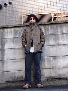 「レインコート」｜「アイテム（ミリタリージャケット）」を使った、akiyoshiさん（メンズ・173cm）の冬コーディネート