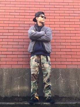 「VINTAGE（ヴィンテージ）のアイテム（カーゴパンツ、グリーン系）」を使った、akiyoshiさん（メンズ・174cm）の秋コーディネート