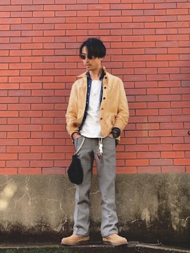 「VINTAGE（ヴィンテージ）のアイテム（スラックス、グレー系）」を使った、akiyoshiさん（メンズ・174cm）の春コーディネート