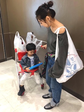 「Aunt Marie's（アントマリーズ）のWEARISTA YUKI × AUNT MARIE'S ミニ裏毛ボリュームスリーブTOPS（Tシャツ/カットソー）」を使った、ＹＫさん（レディース・160cm）の秋コーディネート