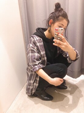 「Aunt Marie's（アントマリーズ）のAUNT MARIE'S デニムスキニーパンツ（デニムパンツ）」を使った、ＹＫさん（レディース・160cm）の冬コーディネート