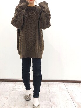 「Aunt Marie's（アントマリーズ）のAUNT MARIE'S デニムスキニーパンツ（デニムパンツ）」を使った、ＹＫさん（レディース・160cm）の冬コーディネート