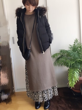 「ワッフル」｜「アイテム（ダウンジャケット/コート）」を使った、amanekanさん（レディース・152cm）の冬コーディネート