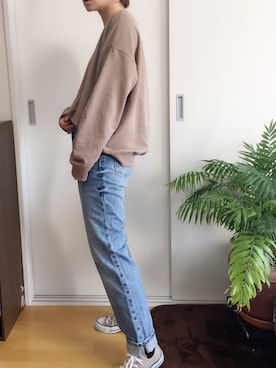 「ハイウエストストレートジーンズ」｜amanekanさん（レディース・152cm）の冬コーディネート