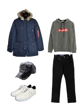 「アイテム（ミリタリージャケット）」を使った、STYLEBLOCKさん（メンズ・174cm・20代）の冬コーディネート