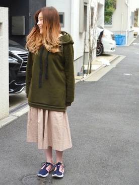 「カーキ×ピンク」｜STYLEBLOCKさん（レディース・153cm）の冬コーディネート