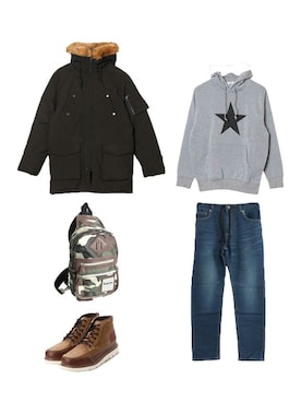 「アイテム（ボディバッグ/ウエストポーチ）」を使った、STYLEBLOCKさん（メンズ・174cm）の冬コーディネート