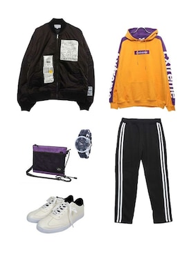 「サコッシュ」｜「アイテム（MA-1）」を使った、STYLEBLOCKさん（メンズ・174cm）の冬コーディネート