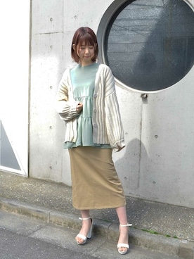 「アイテム（チュニック、グリーン系）」を使った、STYLEBLOCKさん（レディース・164cm）の春コーディネート