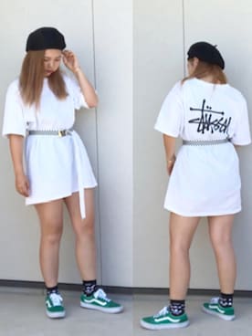 「ソックス」｜「アイテム（ハンチング/ベレー帽）」を使った、SAYAYANさん（レディース・158cm）の夏コーディネート