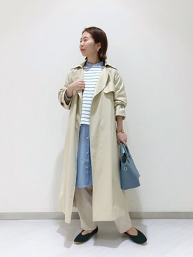 「サテンパンツ」｜「アイテム（トレンチコート）」を使った、hinaさん（レディース・155cm）の春コーディネート