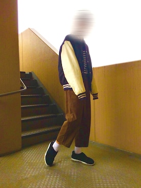 「usedのアイテム（スタジャン、ブルー系）」を使った、こーんすたーち【まきしまむ】さん（メンズ）の春コーディネート