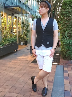 「Buffalo Bobs（バッファローボブズ）のアイテム（ローファー）」を使った、たけのりんさん（メンズ・172cm）の夏コーディネート
