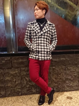 「アイテム（ピーコート）」を使った、たけのりんさん（メンズ・172cm・30代）の春コーディネート