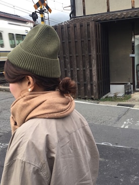「H&M（エイチ・アンド・エム）のアイテム（ニットキャップ/ビーニー、グリーン系）」を使った、すーさん（レディース・147cm）の秋コーディネート