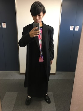 「アイテム（スカート、ブラック系）」を使った、nikkenさん（メンズ・168cm）の秋コーディネート