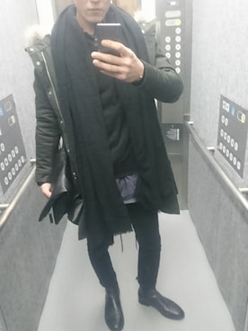 「STUDIOUS（ステュディオス）のアイテム（モッズコート）」を使った、野﨑さん（メンズ・171cm）の冬コーディネート