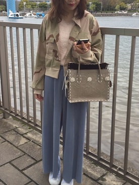 「ガウチョパンツ」｜「アイテム（MA-1）」を使った、rihosanpowderさん（レディース・159cm）の春コーディネート