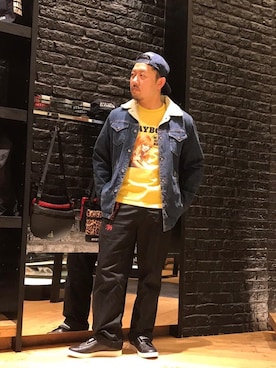 「ランチコート」｜「アイテム（デニムジャケット）」を使った、DAISUKEさん（メンズ・174cm）の冬コーディネート