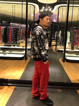 「HYSTERIC GLAMOUR（ヒステリックグラマー）のHYS WHISKY柄 刺繍キャップ（キャップ）」を使った、DAISUKEさん（メンズ・174cm）の冬コーディネート