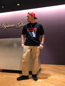 「HYSTERIC GLAMOUR（ヒステリックグラマー）のHYS WHISKY柄 刺繍キャップ（キャップ）」を使った、DAISUKEさん（メンズ・174cm）の夏コーディネート