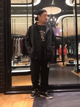 「HYSTERIC GLAMOUR（ヒステリックグラマー）のHYS WHISKY柄 刺繍キャップ（キャップ）」を使った、DAISUKEさん（メンズ・174cm）の秋コーディネート