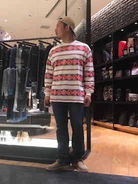 「HYSTERIC GLAMOUR（ヒステリックグラマー）のGIRLS BORDER総柄ジャカード リブ付Tシャツ（Tシャツ/カットソー）」を使った、DAISUKEさん（メンズ・174cm）の秋コーディネート