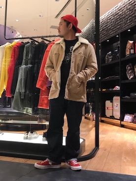 「HYSTERIC GLAMOUR（ヒステリックグラマー）のHYS WHISKY柄 刺繍キャップ（キャップ）」を使った、DAISUKEさん（メンズ・174cm）の秋コーディネート