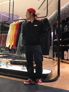 「HYSTERIC GLAMOUR（ヒステリックグラマー）のHYS WHISKY柄 刺繍キャップ（キャップ）」を使った、DAISUKEさん（メンズ・174cm）の秋コーディネート