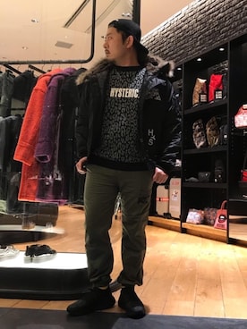 「HYSTERIC GLAMOUR（ヒステリックグラマー）のHYS WHISKY柄 刺繍キャップ（キャップ）」を使った、DAISUKEさん（メンズ・174cm）の秋コーディネート