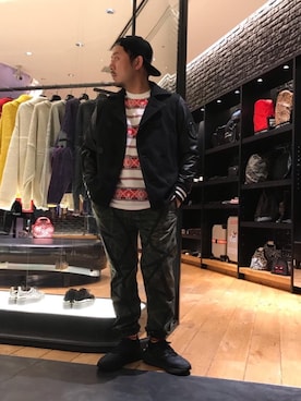 「HYSTERIC GLAMOUR（ヒステリックグラマー）のGIRLS BORDER総柄ジャカード リブ付Tシャツ（Tシャツ/カットソー）」を使った、DAISUKEさん（メンズ・174cm）の冬コーディネート