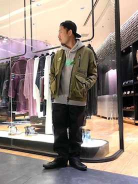 「HYSTERIC GLAMOUR（ヒステリックグラマー）のHYS WHISKY柄 刺繍キャップ（キャップ）」を使った、DAISUKEさん（メンズ・174cm）の秋コーディネート