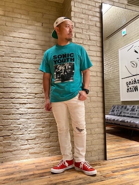 「ロックコーデ」｜「アイテム（キャップ）」を使った、DAISUKEさん（メンズ・174cm）の春コーディネート