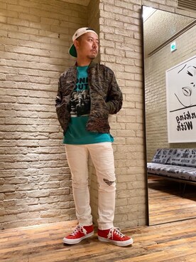 「みりたりー」｜「アイテム（ミリタリージャケット）」を使った、DAISUKEさん（メンズ・174cm）の春コーディネート