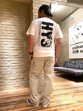 「HYSTERIC GLAMOUR（ヒステリックグラマー）のHYS WHISKY柄 刺繍キャップ（キャップ）」を使った、DAISUKEさん（メンズ・174cm）の夏コーディネート