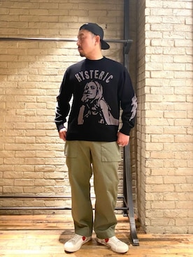 「HYSTERIC GLAMOUR（ヒステリックグラマー）のHYS WHISKY柄 刺繍キャップ（キャップ）」を使った、DAISUKEさん（メンズ・174cm）の冬コーディネート
