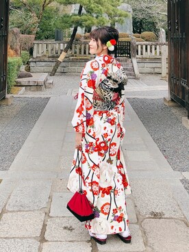 「アイテム（着物、レッド系）」を使った、ぜんべい。さん（レディース・163cm）の夏コーディネート