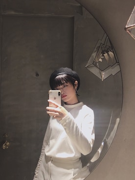 「ジャージーパンツ」｜「アイテム（ハンチング/ベレー帽）」を使った、KAHOさん（レディース・159cm）の秋コーディネート