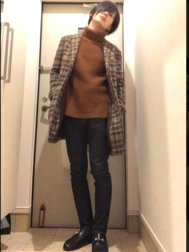 「BEAUTY&YOUTH UNITED ARROWS」｜「アイテム（ステンカラーコート）」を使った、よねたむさん（メンズ・172cm）の冬コーディネート