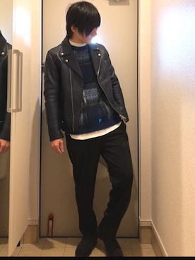 「BEAUTY&YOUTH UNITED ARROWS」｜「アイテム（ライダースジャケット）」を使った、よねたむさん（メンズ・172cm）の冬コーディネート
