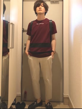 「赤×白」｜よねたむさん（メンズ・172cm）の夏コーディネート