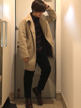 「ボア」｜「アイテム（モッズコート）」を使った、よねたむさん（メンズ・172cm）の冬コーディネート