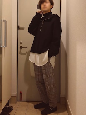 「MANEBU（マネブ）のアイテム（スリッポン）」を使った、よねたむさん（メンズ・172cm）の冬コーディネート
