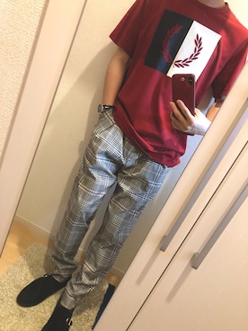 「MANEBU（マネブ）のアイテム（スリッポン）」を使った、よねたむさん（メンズ・172cm）の夏コーディネート