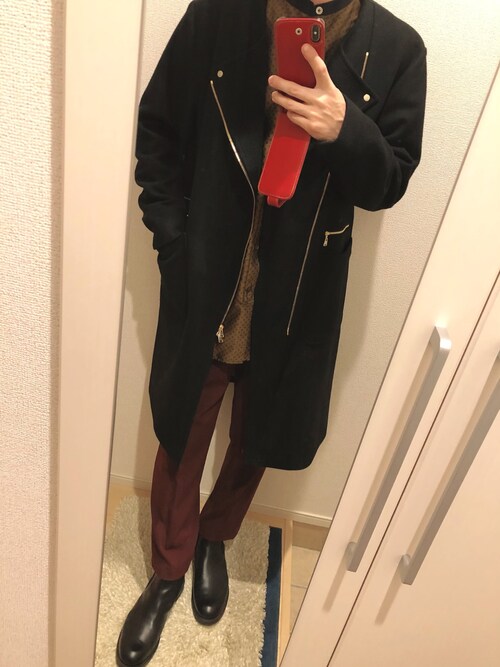 CULLNI 17AW ノーカラー　メルトン　ライダース　コート　ブラック　1 CULLNI 17AW ノーカラー メルトン ライダース コート ブラック 1