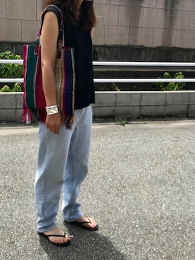 「TODAYFUL（トゥデイフル）のアイテム（ビーチサンダル）」を使った、Aさん（レディース・165cm）の夏コーディネート