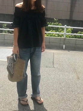 「バンダナ」｜「アイテム（ビーチサンダル）」を使った、Aさん（レディース・165cm）の夏コーディネート