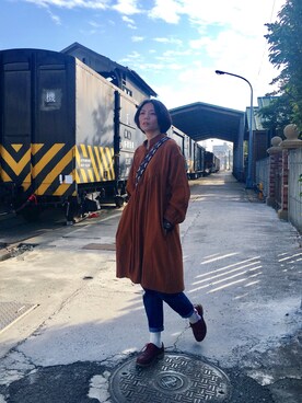 「丹寧」｜「アイテム（ワンピース/ドレス）」を使った、林慧慧さん（レディース・160cm）の春コーディネート