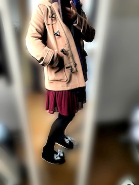 「one after another NICE CLAUP（ワンアフターアナザーナイスクラップ）のアイテム（ダッフルコート）」を使った、ÜSAO*さん（レディース・153cm）の冬コーディネート